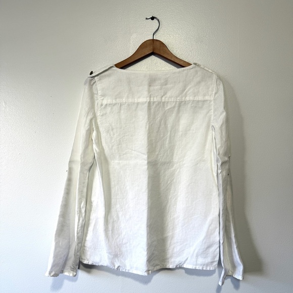 Tory Burch Tunic Top 100% Linen Long Sleeve Convertible Sleeves Size 6 Off White - Picture 2 of 8